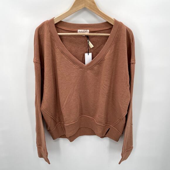 MICHAEL STARS NWT Camila V Neck Sweatshirt in Terracotta // XL - Picture 5 of 13